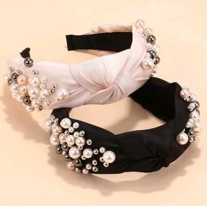 Elegant knot design headband with multicolored pearls set of 2
